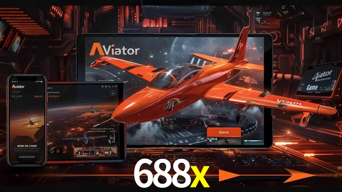 Apresentação tecnológica do jogo Aviator com um avião saindo da tela de um tablet, demonstrando a experiência imersiva em múltiplos dispositivos no 688x.