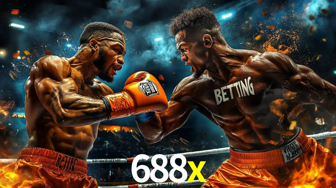Dois boxeadores em uma luta intensa e explosiva, representando a adrenalina e as oportunidades de apostas em esportes de combate disponíveis na plataforma 688x.