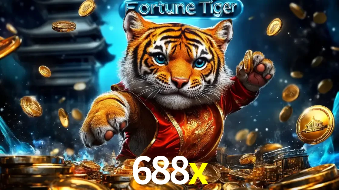 Imagem promocional do jogo de slot Fortune Tiger, com um tigre majestoso em traje tradicional cercado por uma fortuna em moedas de ouro, disponível agora no cassino 688x.